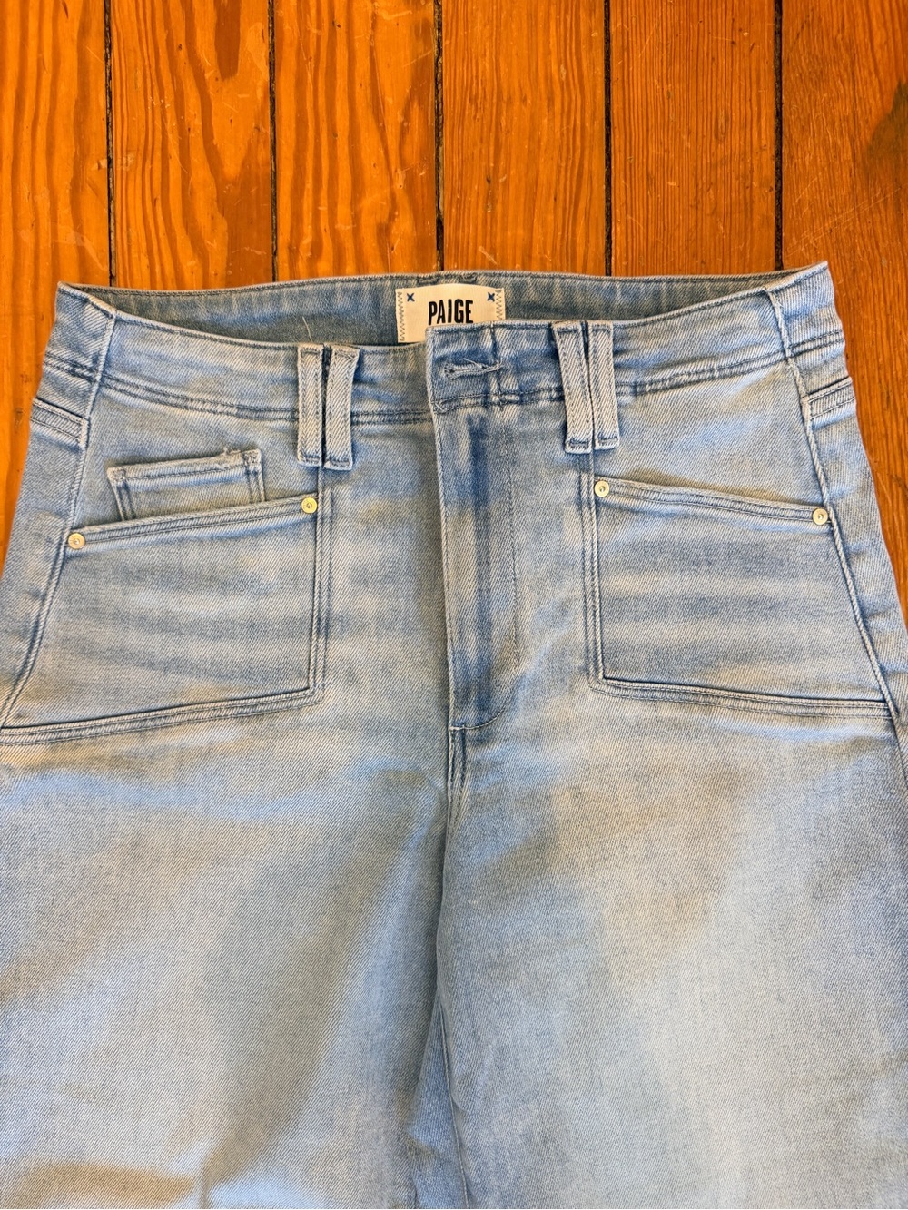PAIGE Anessa Light Blue Wide-Leg Jeans with Frayed Hem - Picture 3 of 7